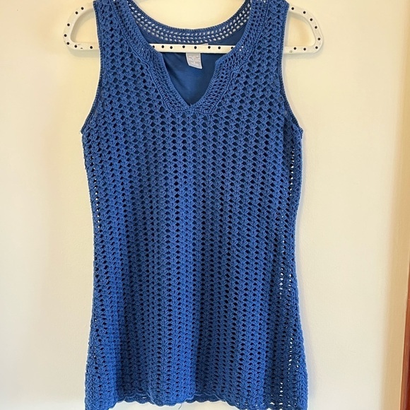 ✅Royal Blue Cotton Crochet Knit Tunic Lined Top women’s M - Picture 1 of 9